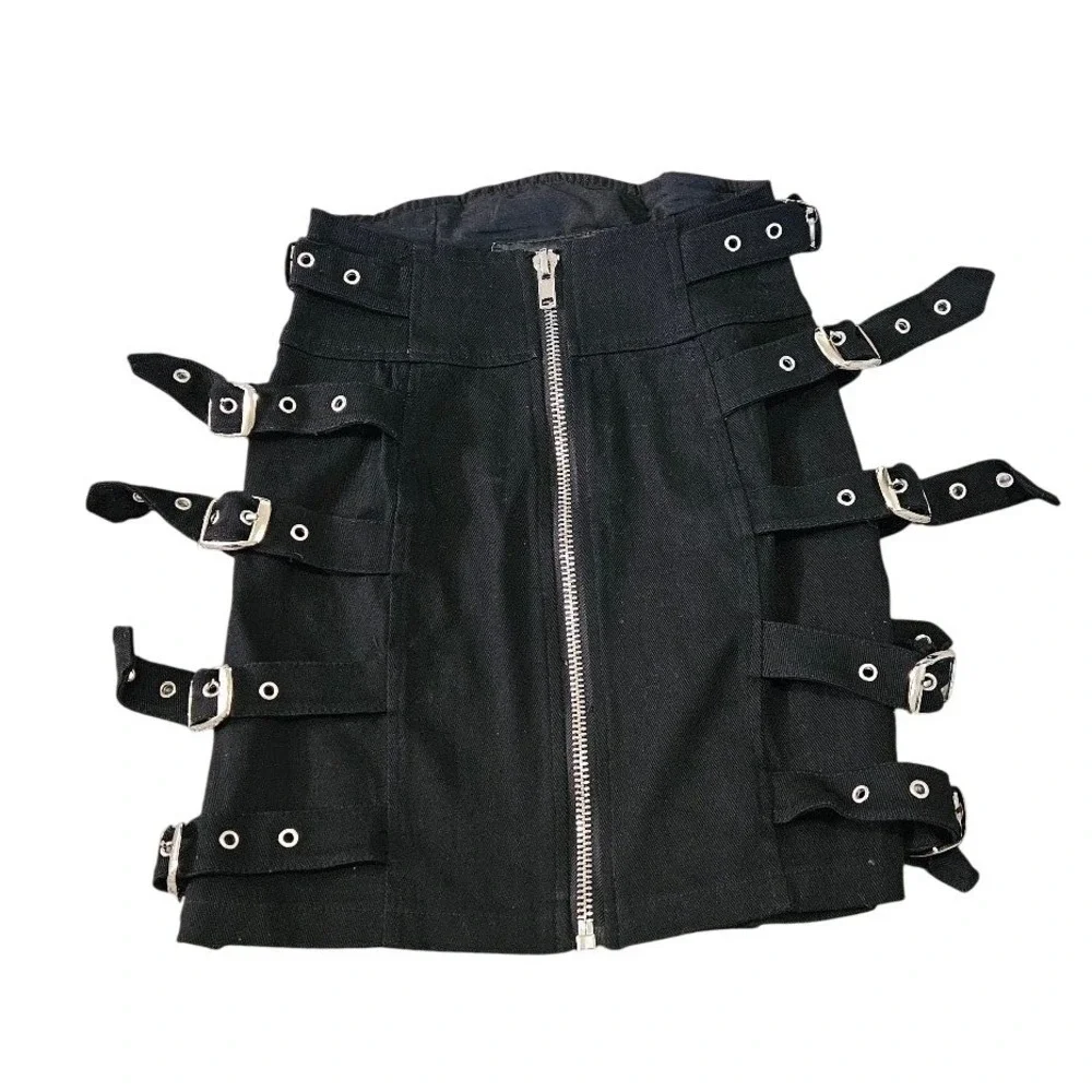 Lip Service Cult Black Buckle Strap Mini Skirt Punk Gothic Industrial Small